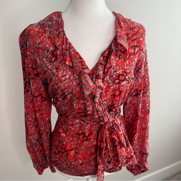 Maje Lito Leopard-Print Wrap Top M - Picture 5 of 13